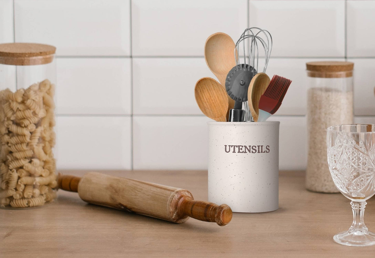 Kook Utensil Crock, Speckled Ceramic