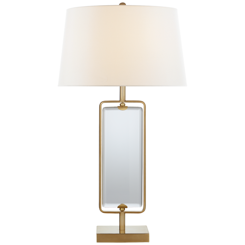 Henri Large Framed Table Lamp in Hand-Rubbed Antique Brass with Linen Shade