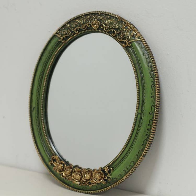Green Vintage Style Oval Ornate Mirror