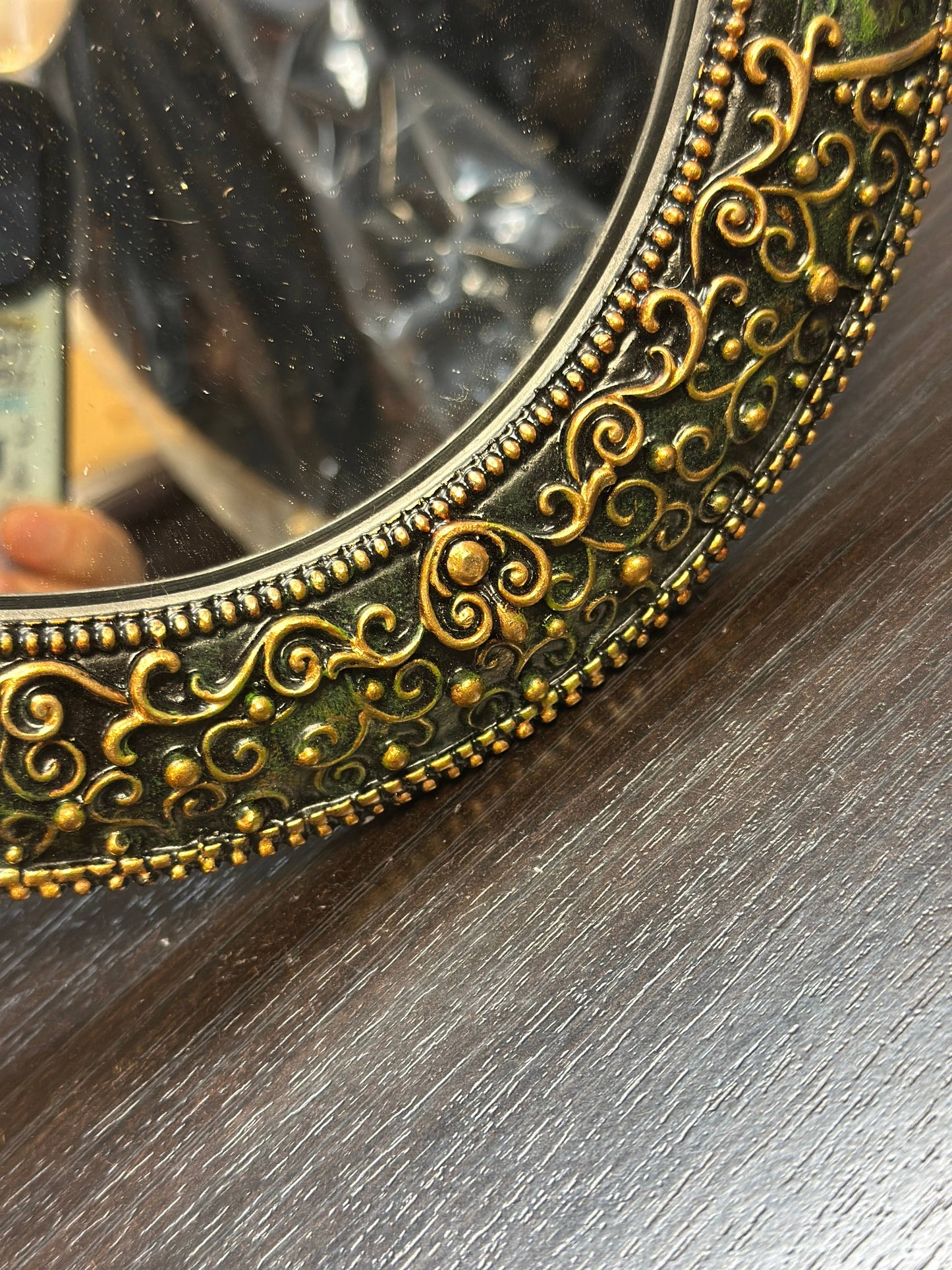 Green Vintage Style Oval Ornate Mirror