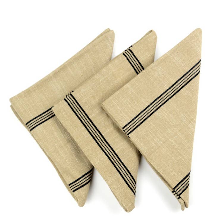 Cotton Black and Beige Striped Napkin