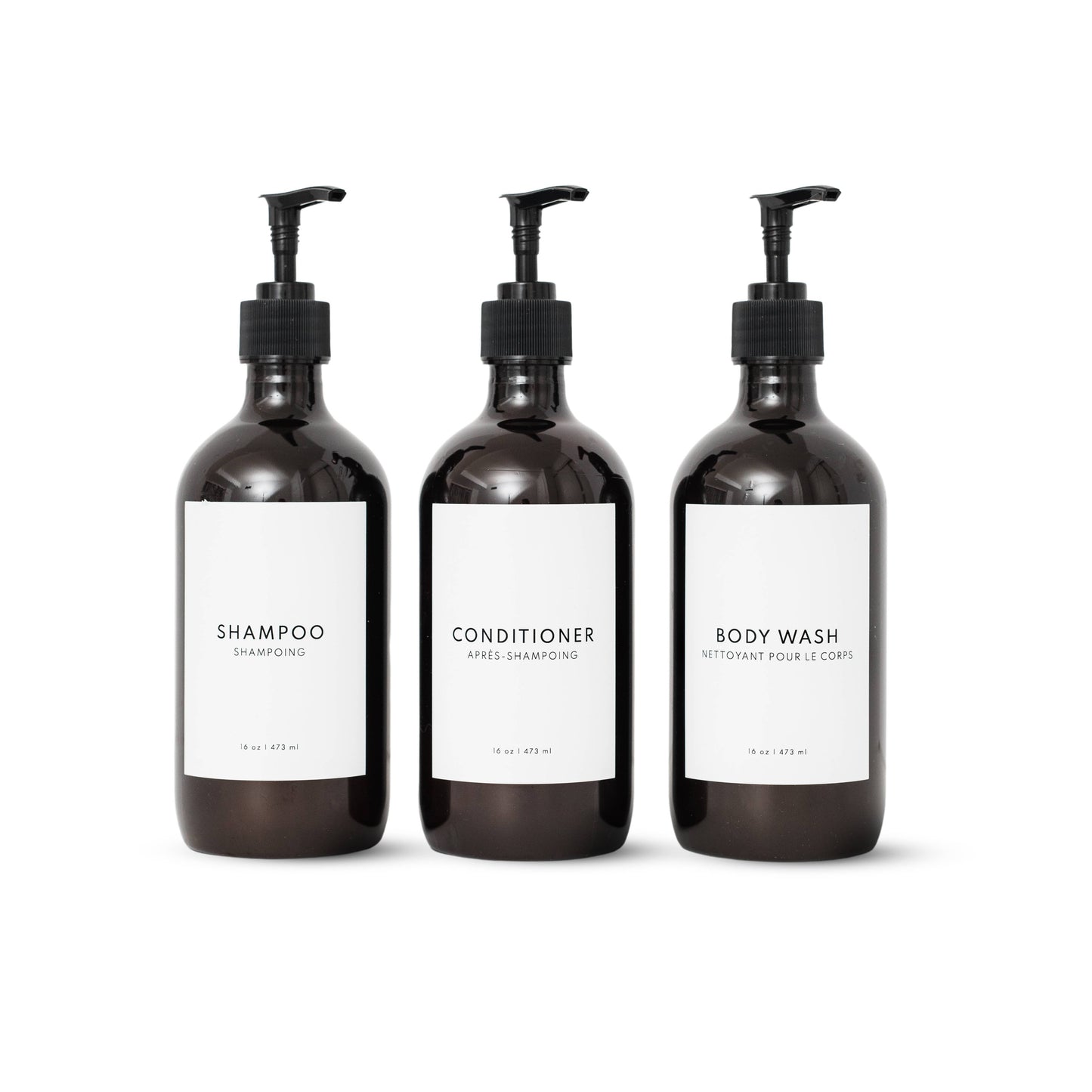 Set of 3 Shampoo, Conditioner, Body Wash Refillable Bottles