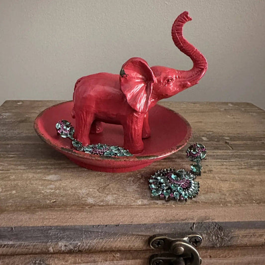 Pewter Elephant Ring Dish in Red