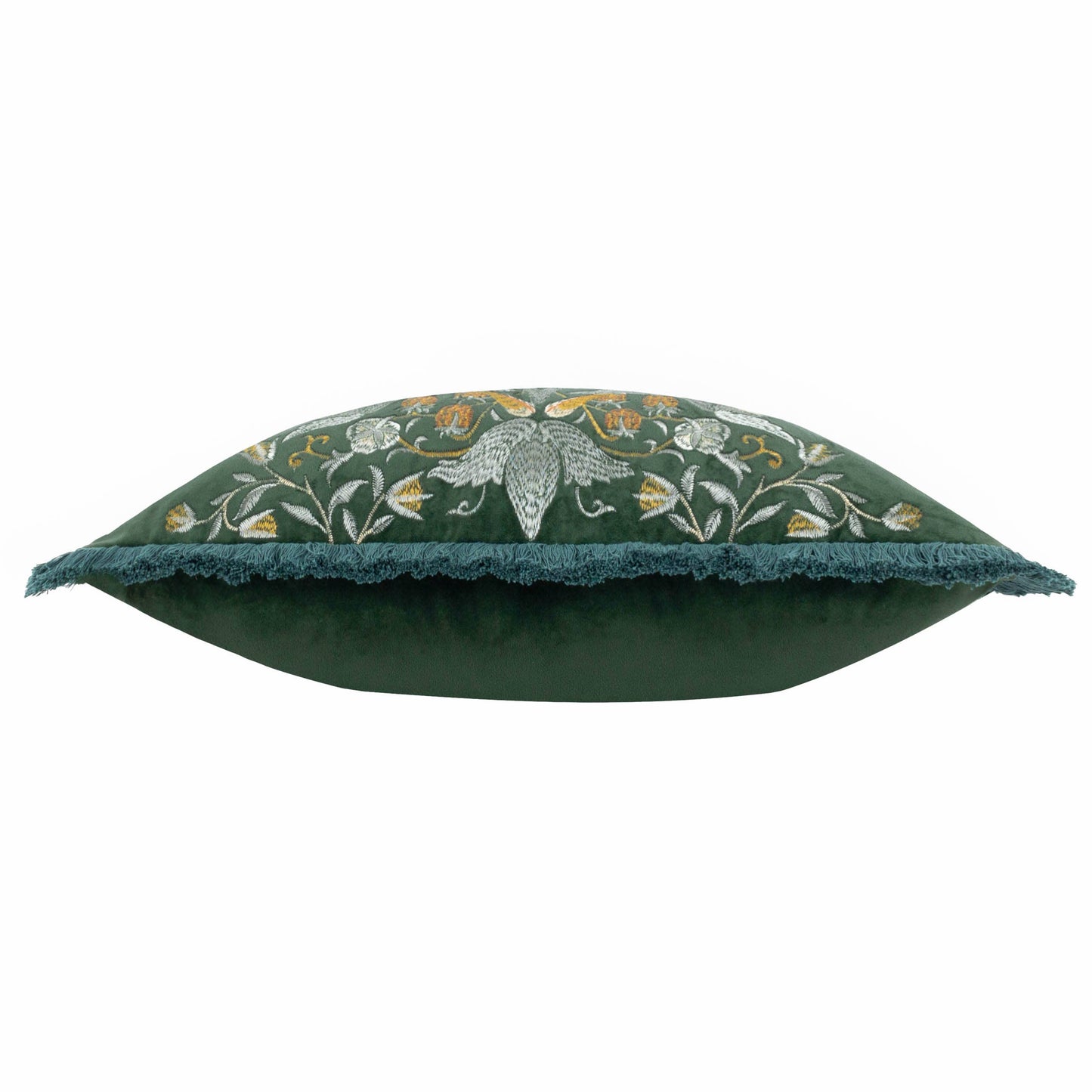 Strawberry Thief Embroidered Velvet Cushion Forest