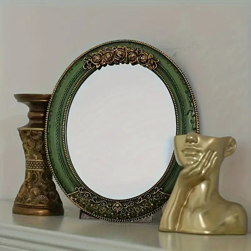 Green Vintage Style Oval Ornate Mirror