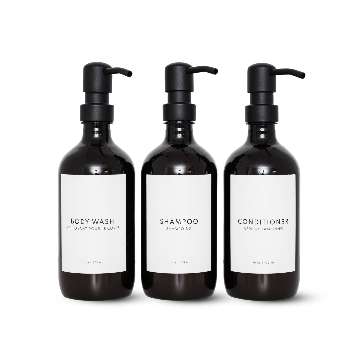 Set of 3 Shampoo, Conditioner, Body Wash Refillable Bottles