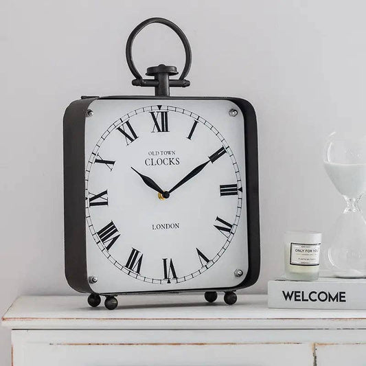 Black Vintage Style Large Metal Table Clock