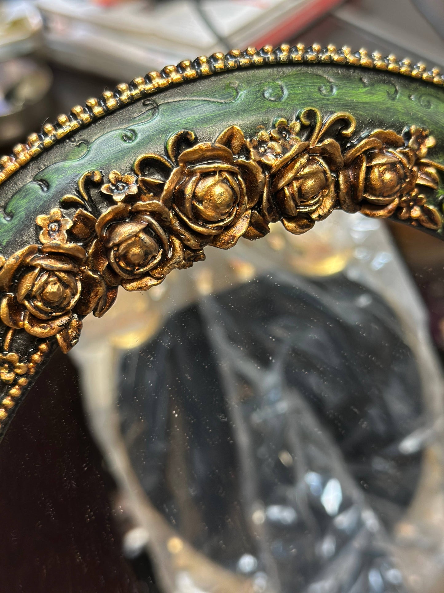 Green Vintage Style Oval Ornate Mirror