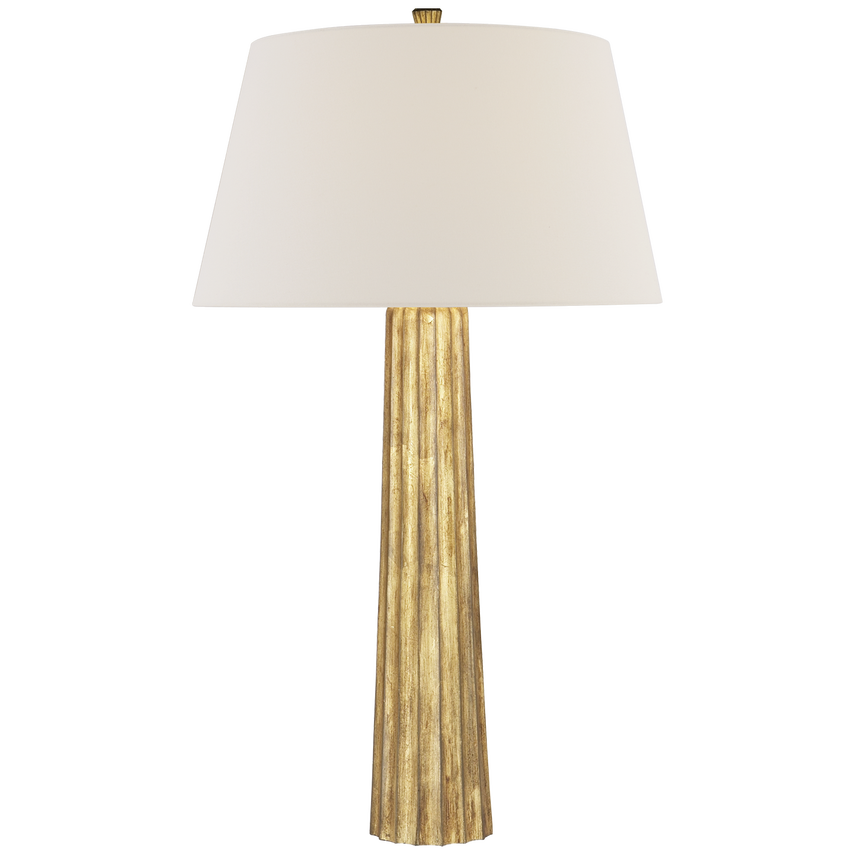 Fluted Spire Large Table Lamp in Gilded Iron with Linen Shade