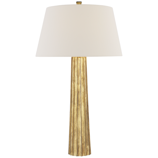 Fluted Spire Large Table Lamp in Gilded Iron with Linen Shade