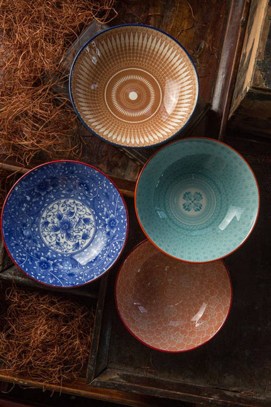 Floral Motif Ceramic Bowls - Medium