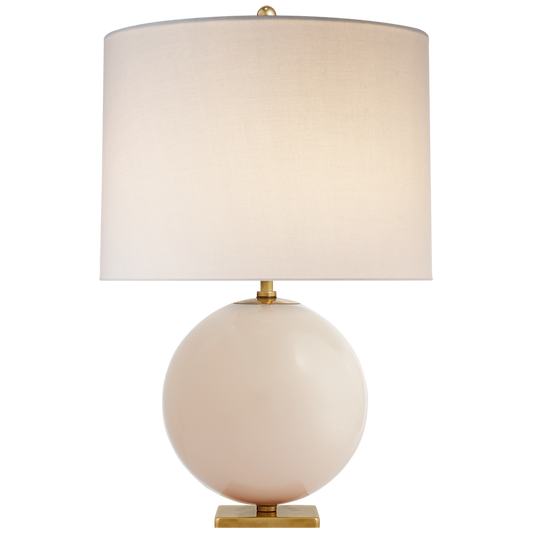 Elsie Table Lamp in Blush Painted Glass with Cream Linen Shade